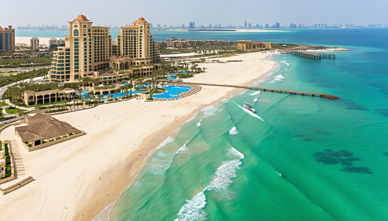 Aerial view of Aquaventure World Dubai’s private beach